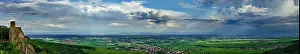 Vinery Prints: Wide panoramic aerial view of Alsace, Ribeauville. Green valley. France