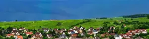 Vinery Prints: Wide panoramic aerial view of Alsace, Ribeauville. Green valley. France
