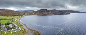 Campsite Prints: Wide panoramic drone shoot over popular campsite in Ardmair in the North West Coast of Scotland - NC500 Route