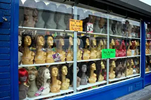 Wigs Prints: Wig shop window, Ball Hill, Stoke, Coventry, West Midlands, England, UK