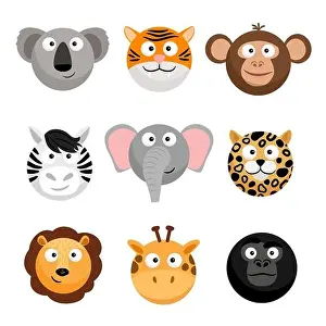 Snout Prints: Wild animal emoticons. Vector cartoon funny smileys faces