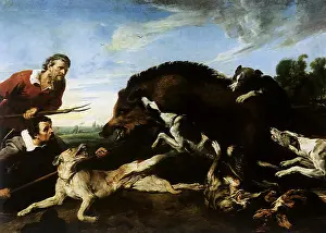 Boar Prints: Wild Boar Hunt, Snyders, Frans, 1630