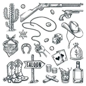 Revolver Prints: Wild West and Texas vintage icons set
