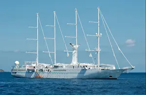 Cruising Prints: Wind Spirit cruise ship at sea in the Caribbean off the coast of St. John