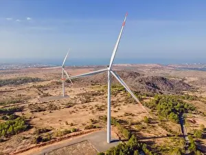 Wind turbine from aerial view - Sustainable development, environment friendly, renewable energy concept