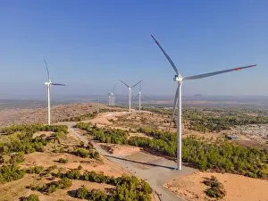 Wind Energy Prints: Wind turbine from aerial view - Sustainable development