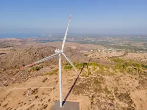 Wind Energy Prints: Wind turbine from aerial view - Sustainable development