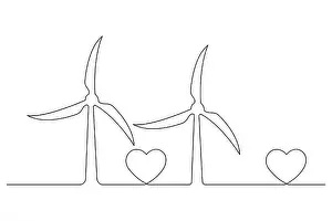 Turbine Prints: Wind turbine continuous one line drawing in minimalist outline style