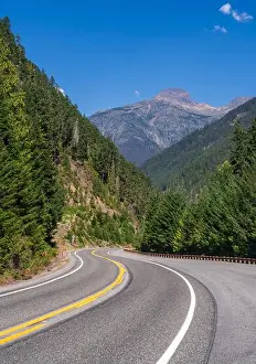 Winding Road Prints: Winding North Cascades Highway with Crater Mountain visible in the valley in Washington State