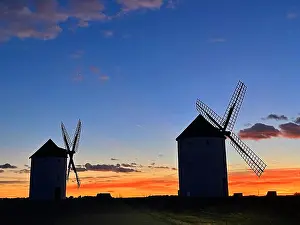 Toledo Prints: Two windmills at sunset