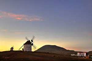 Mornings Prints: Two windmills, Villa, Fuerteventura, Canary Islands, Spain, Europe