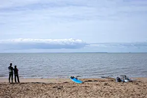 Empty Space Prints: Windsurfers standing on beach, Fouras, Charente-Maritime, France