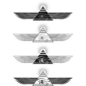 Occult Prints: Winged pyramid vector design with eye of horus