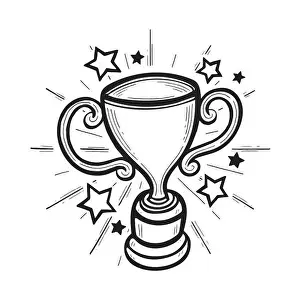 Gilded Prints: Winner cup sketch drawing. Hand drawn trophy vector illustration