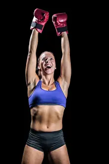 Boxer Prints: Winning fighter with arms raised