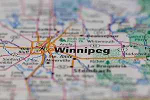 Winnipeg Prints: Winnipeg Saskatchewan Canada Shown on a road map or Geography map