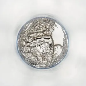 Catastrophe Prints: Winter embankment of the city Nizhny Tagil and metallurgical plant from above
