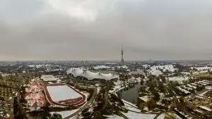 Hotspot Prints: Winter in Munich, snow covered park in the heart of the bavarian metropole