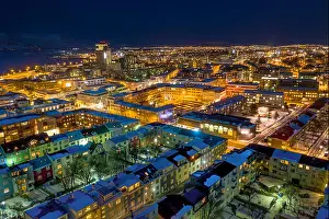 World Destination Prints: Winter, Reykjavik at twilight, Iceland
