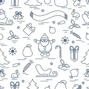 Sleigh Prints: Winter seamless pattern with variety Christmas elements: tree