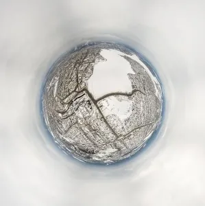 Catastrophe Prints: Winter view of the embankment of the city Nizhny Tagil and metallurgical plant from above