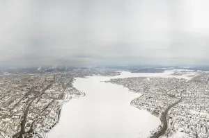 Catastrophe Prints: Winter view of the embankment of the city Nizhny Tagil and metallurgical plant from above
