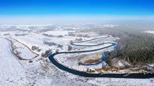 Winter in Warmia in north-eastern Poland. Łyna River