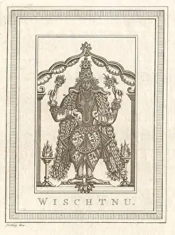Voyages Prints: Wischtnu'. India. Vishnu. Hindu deity god. SCHLEY 1755 old antique print