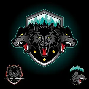 Elite Prints: Wolf pack emblem logo badge. vector illustration