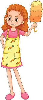 Duster Prints: Woman with apron and duster illustration