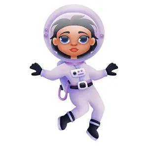 Cosmonaut Prints: Woman astronaut isolated on white background. Digital illustration