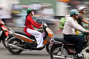 Ho Chi Minh City Prints: woman in au-dai riding motorbike, Ho-chi-minh City, vietnam