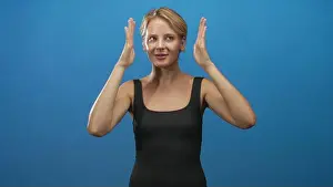 Tank Top Prints: Woman blond caucasian framing her head with hands