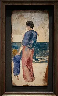 Catalonia Prints: Woman and child by the sea, 1902