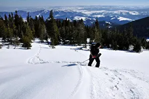 Climber Prints: Woman doing a winter hiking in the snow