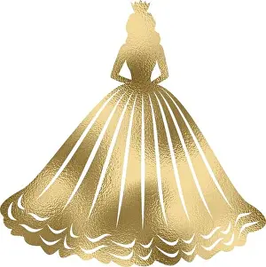 Little Girl Prints: Woman in dress silhouette, princess in gold with transparent background