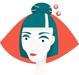Skinny Prints: Woman Face in Japanese Styl. Mikado hair cut, bun with needles