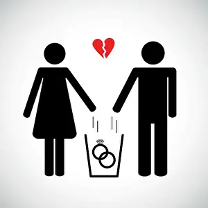 Hurting Prints: woman and man throws heart in the trash pictogram icon vector illsutration EPS10