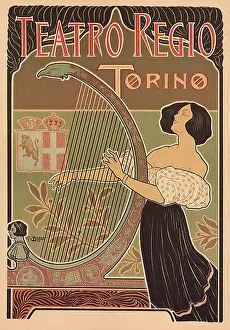 Turin Prints: Woman Playing Harp Poster