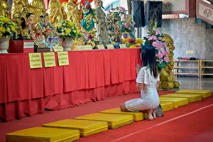 Kneel Prints: Woman praying kneeling. Thailand temple, people, prayer, Southeast Asia