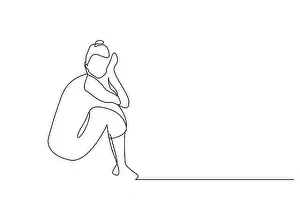 Continuous Prints: woman sitting sad unhappy line art design