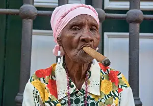 Havana Prints: Woman smoking a cigar, Havana, Cuba
