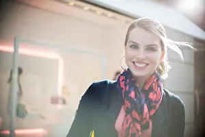 Jolly Prints: Woman standing in front of store in city