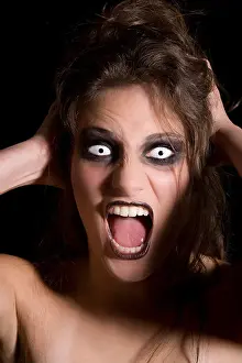 Nightmare Prints: Woman with strange white eyes screaming her lungs out
