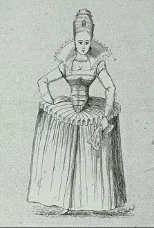 Strasbourg Prints: A woman in Strasbourg wearing traditional attire associated with 1608 appears in a reconstructed costume study