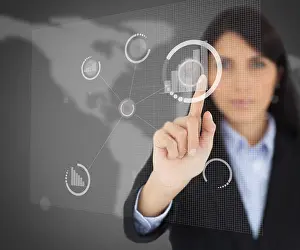 Well Dressed Prints: Woman touching button black screen