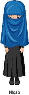 Oman Prints: A woman wearing Niqab Islamic traditional veil cartoon character illustration