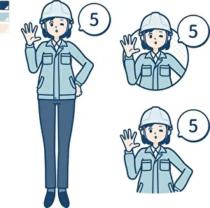 Heading Prints: A woman wearing workwear with Counting as 5 images