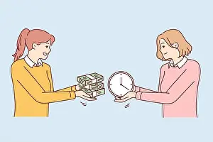 Watches Prints: Two women exchange wads of money and watches