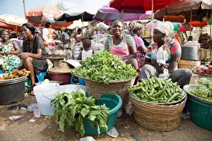 Group Of People Prints: Women selling fresh produce in village market, Ghana